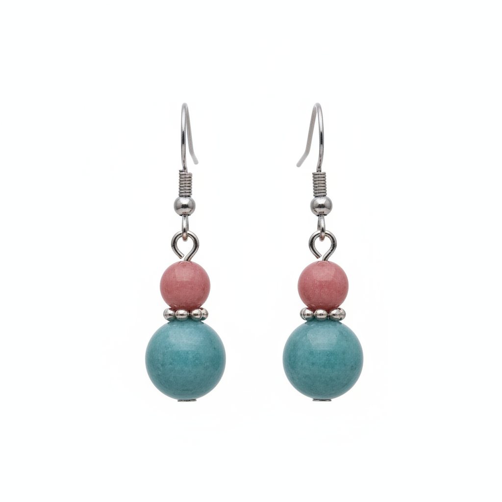 Red & Blue Jade Silvertone ‌Gourd‌-Shape Hook Earrings