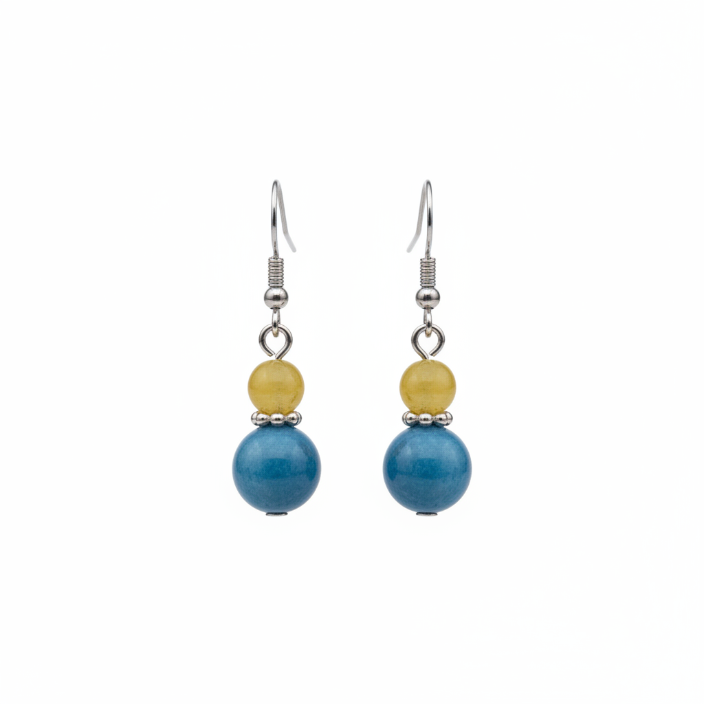 Yellow & Blue Jade Silvertone ‌Gourd‌-Shape Hook Earrings