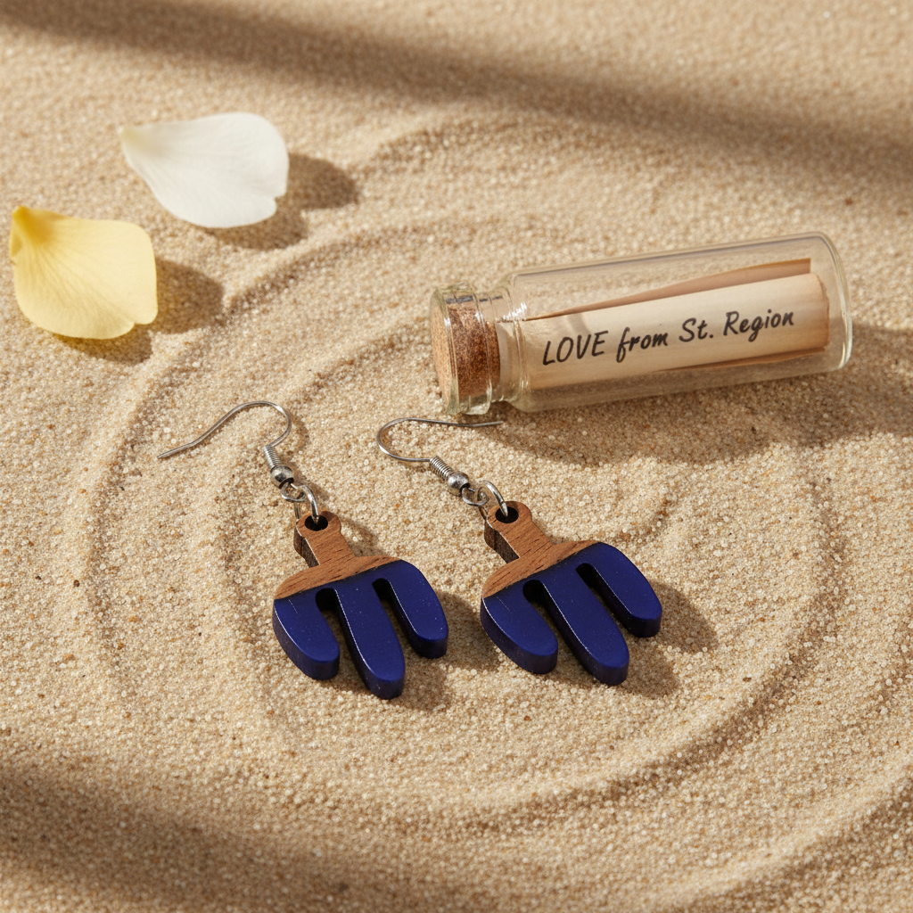 Blue Resin & Wood Silvertone Cactus Hook Earrings
