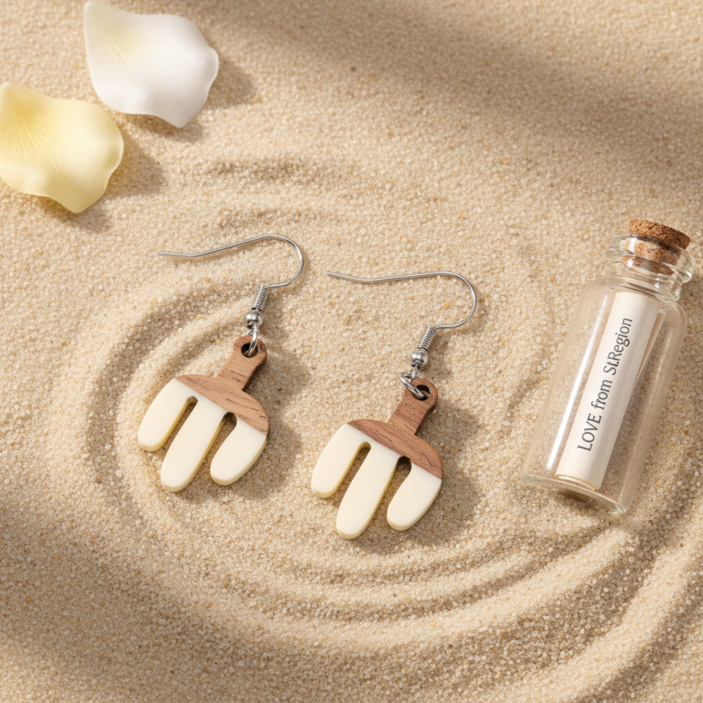 White Resin & Wood Silvertone Cactus Hook Earrings