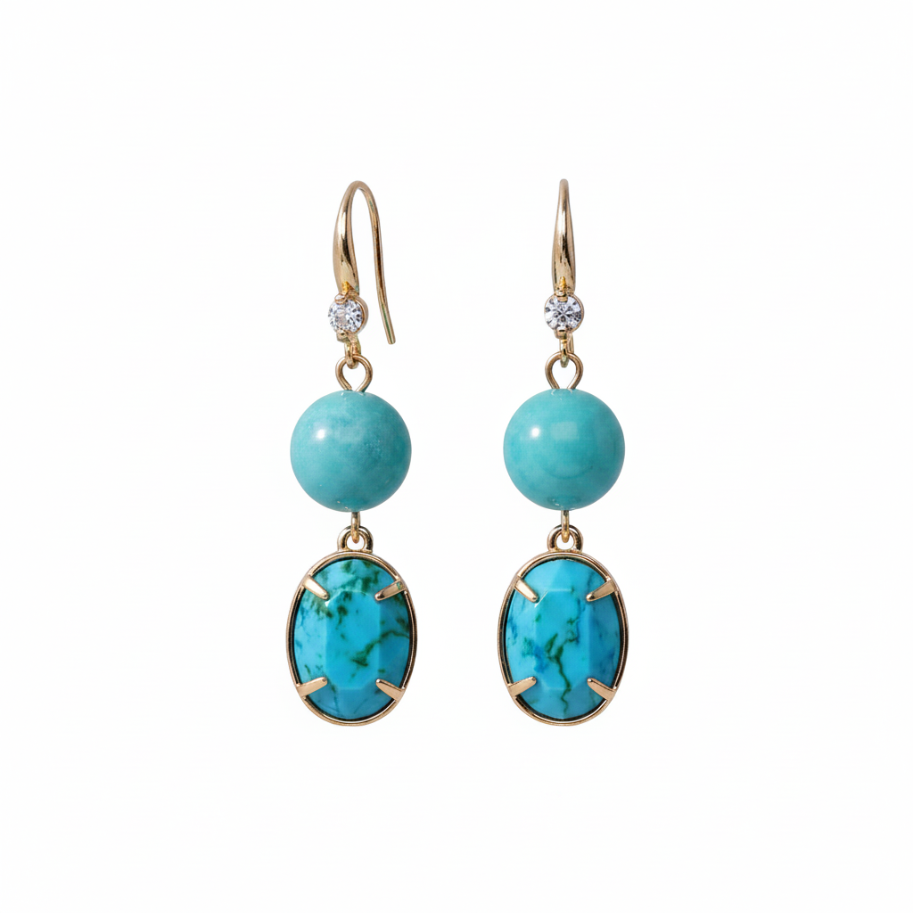 Green Turqouise & Jade Cubic Zirconia Goldtone Oval Round Hook Earrings