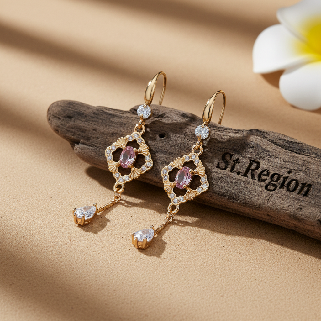Pink Crystal & Cubic Zirconia Goldtone Rhombus Drop Dangle Earrings
