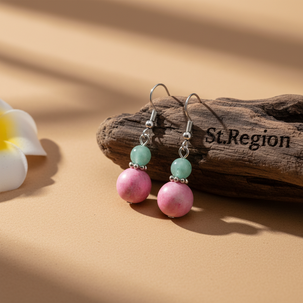 Pink Jade & Silvertone ‌Gourd‌-Shape Hook Earrings