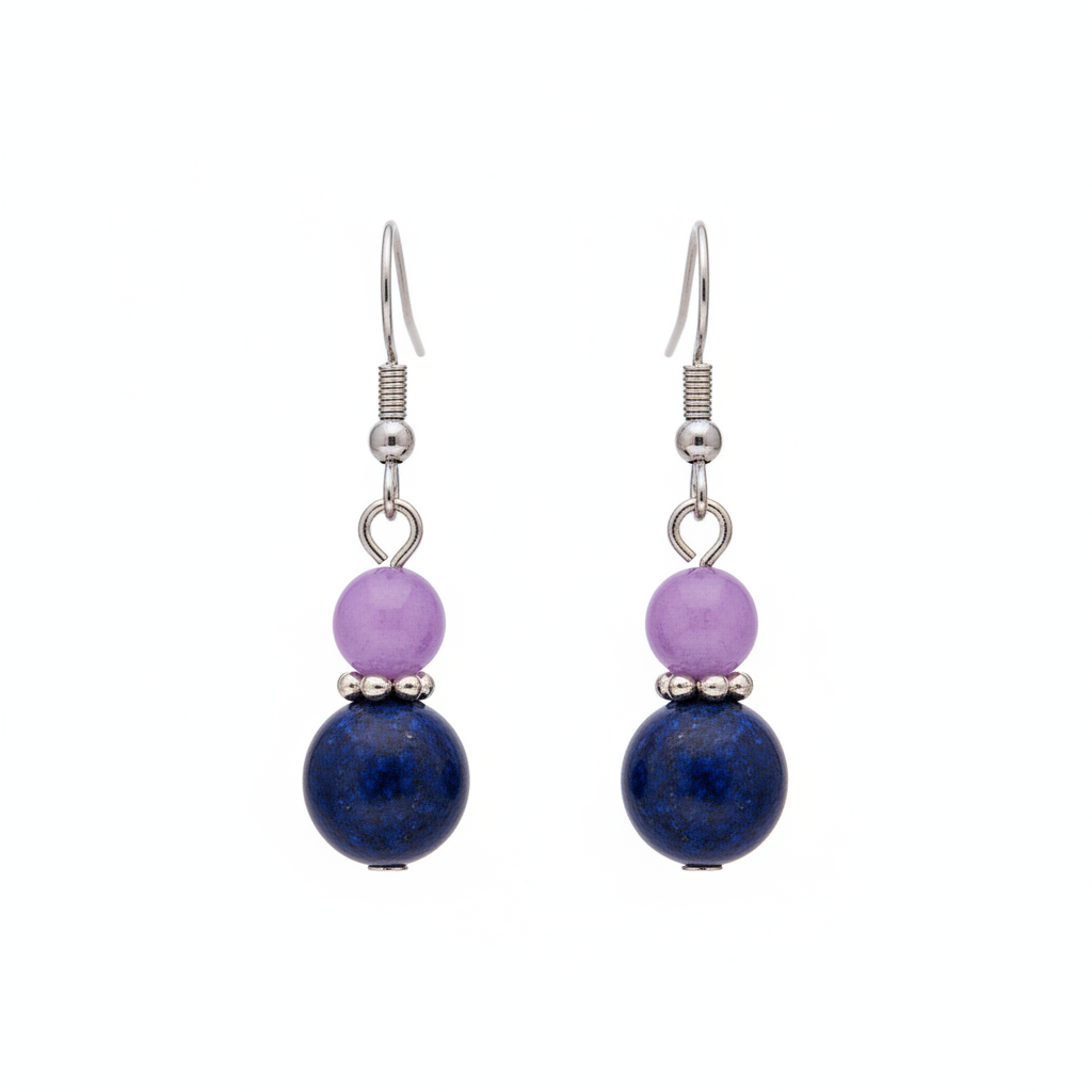 Purple & Cyan Jade Silvertone ‌Gourd‌-Shape Hook Earrings