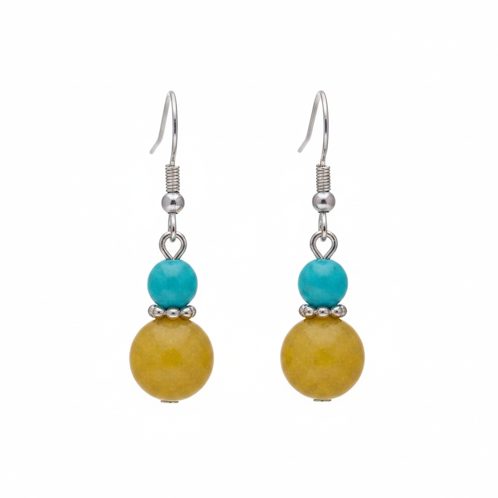 Blue & Yellow Jade Silvertone ‌Gourd‌-Shape Hook Earrings