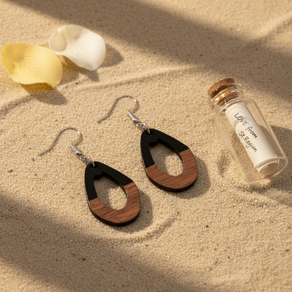Black Resin & Wood Silvertone Open Irregular Oval Hook Earrings