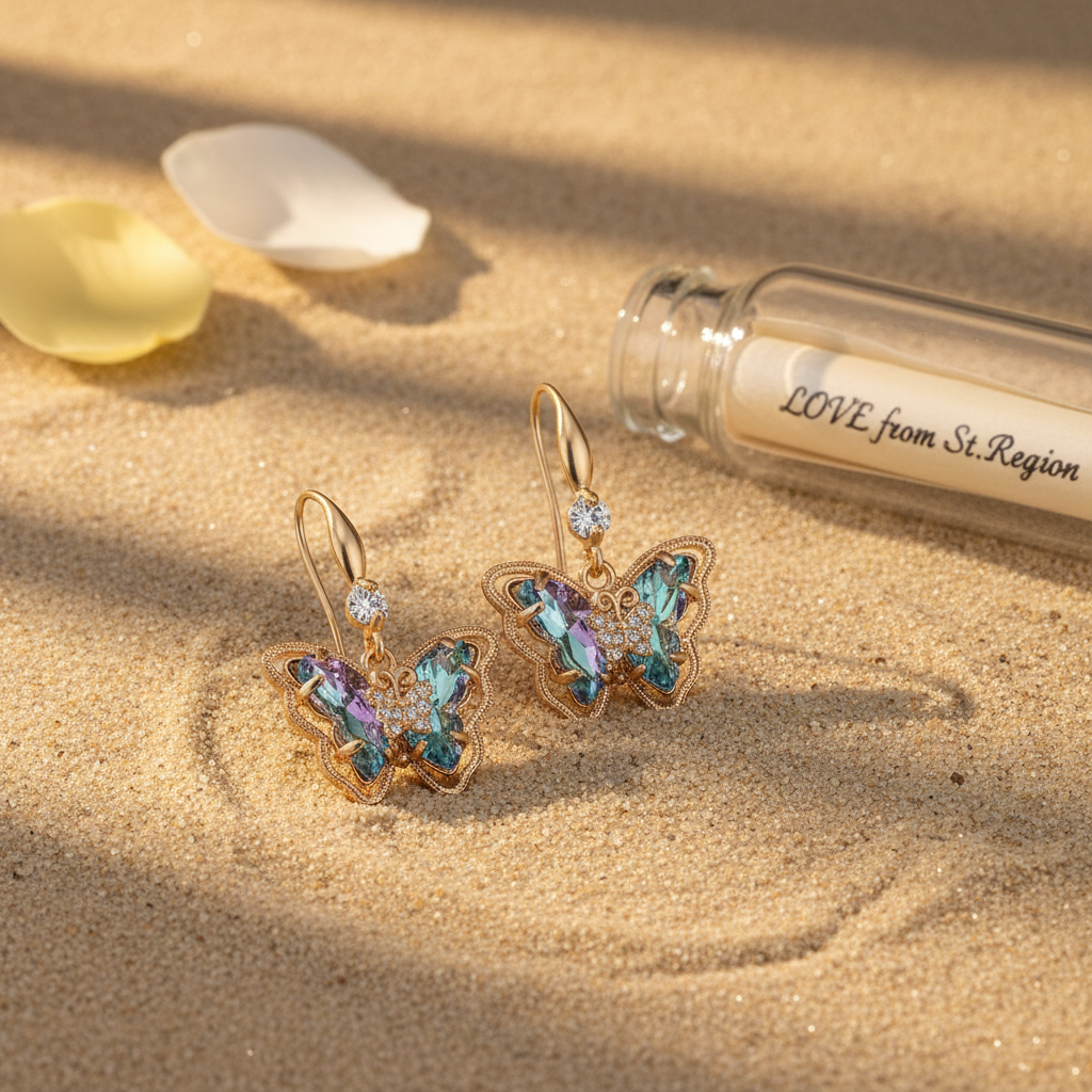 Blue Crystal & Cubic Zirconia Goldtone Butterfly Hook Earrings
