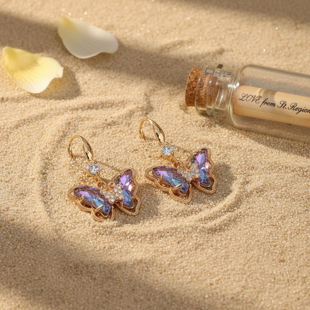 Purple Crystal & Cubic Zirconia Goldtone Butterfly Hook Earrings