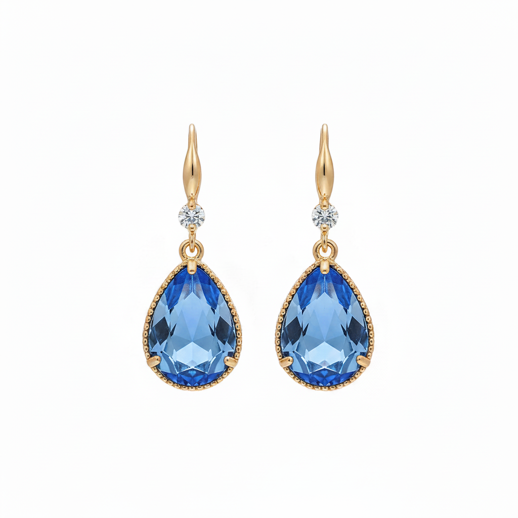 Blue Crystal & Cubic Zirconia Goldtone Teardrop Hook Earrings