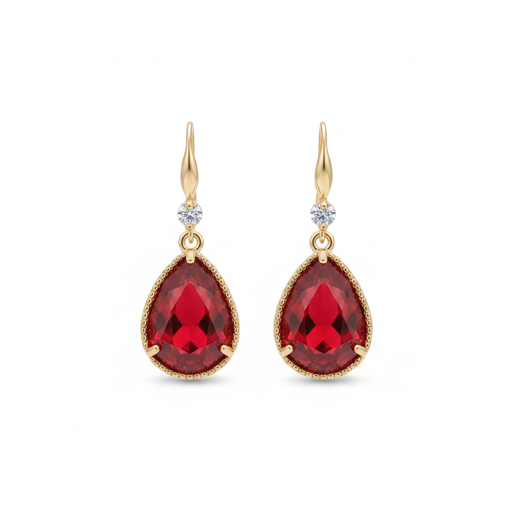 Red Crystal & Cubic Zirconia Goldtone Teardrop Hook Earrings