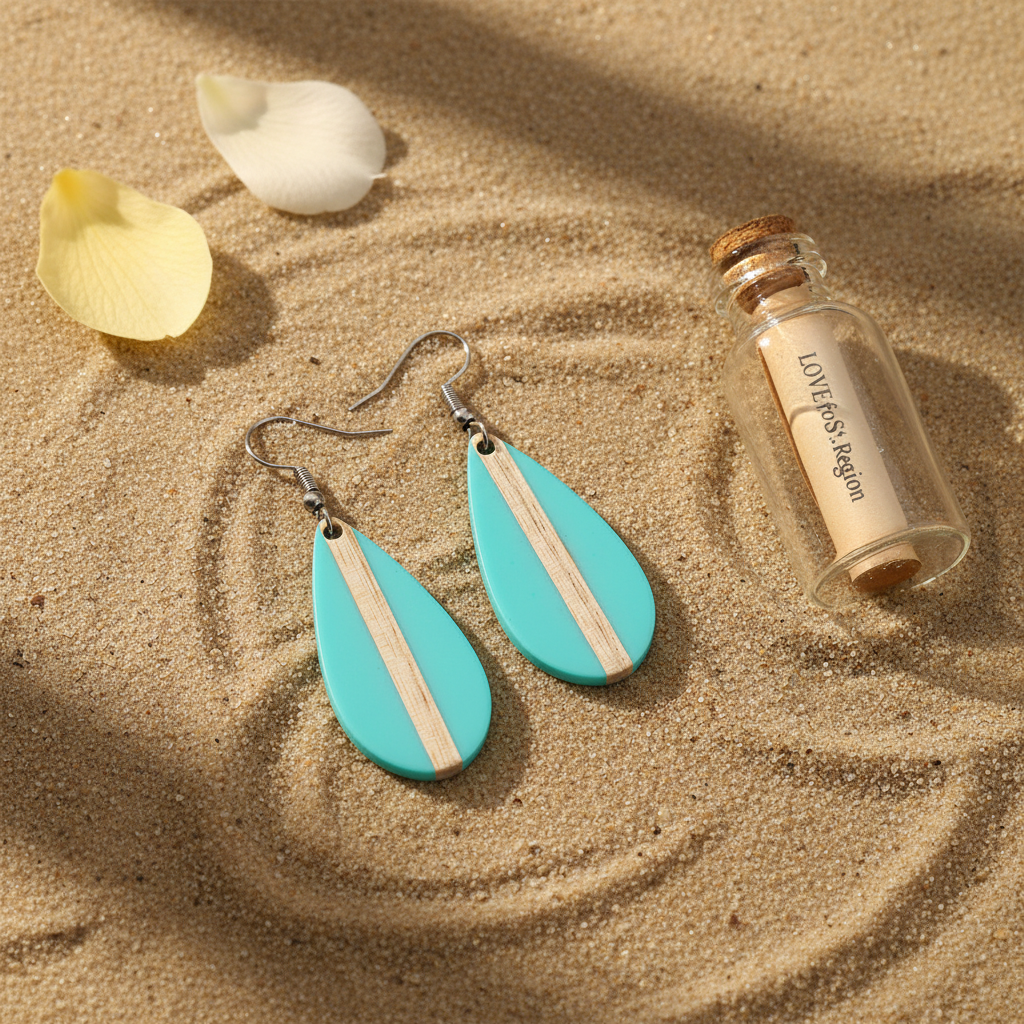Light Blue Resin & Wood Silvertone Drop-Shape Hook Earrings