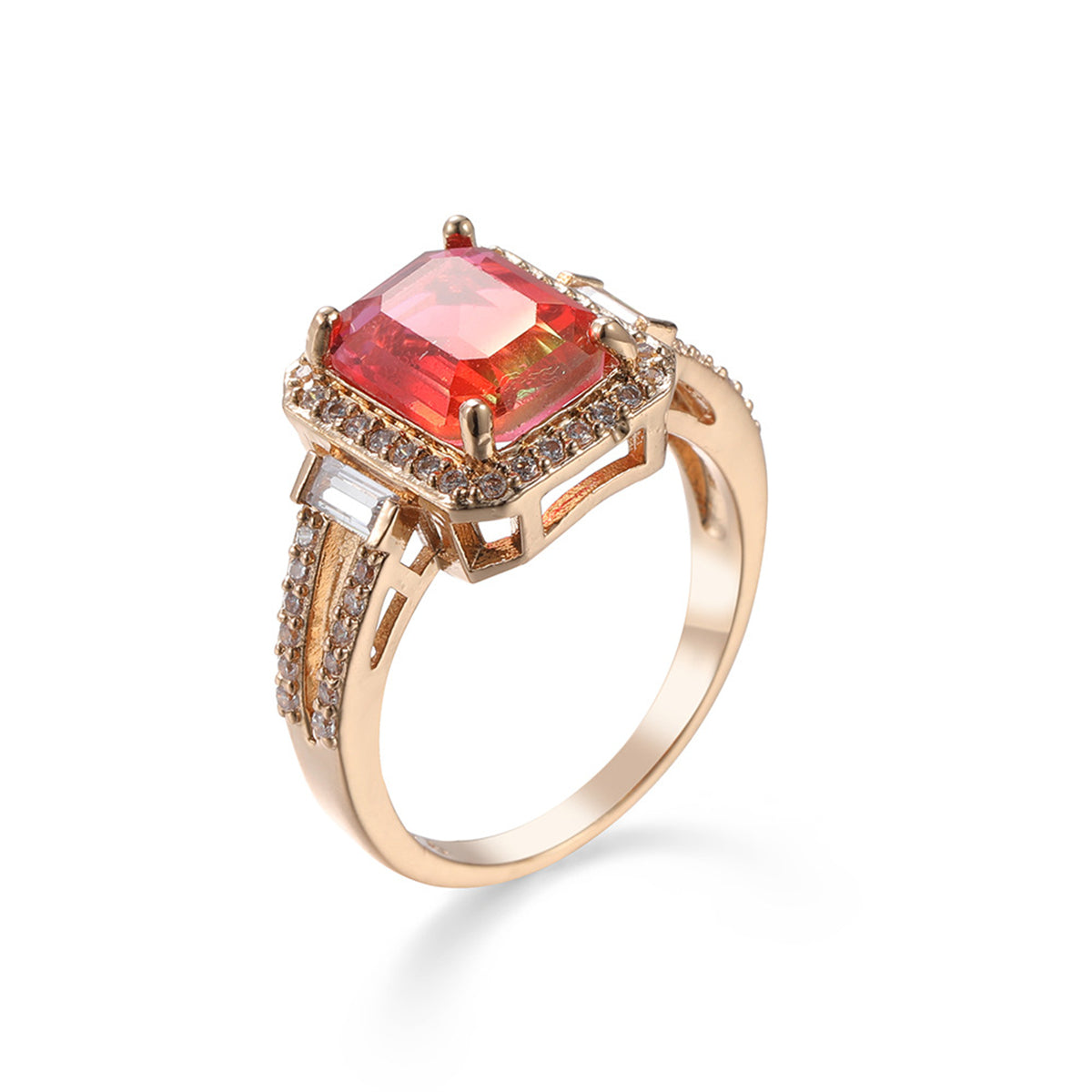 Red Crystal & Cubic Zirconia Princess-Cut Halo Ring