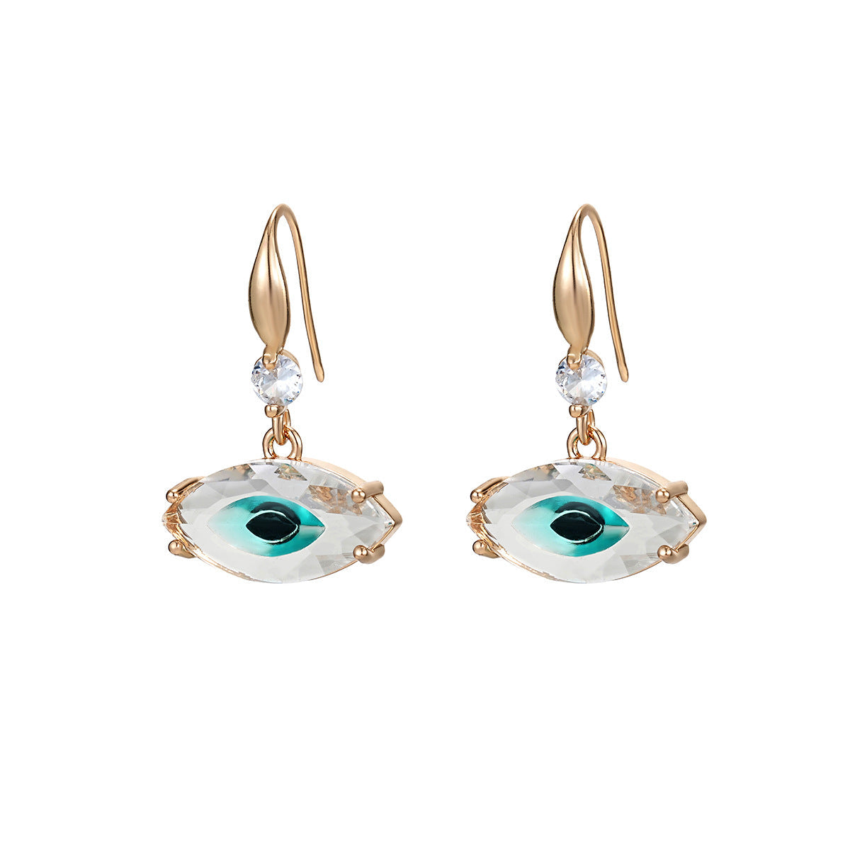 Blue Crystal & Cubic Zirconia Goldtone Eye Hook Earrings