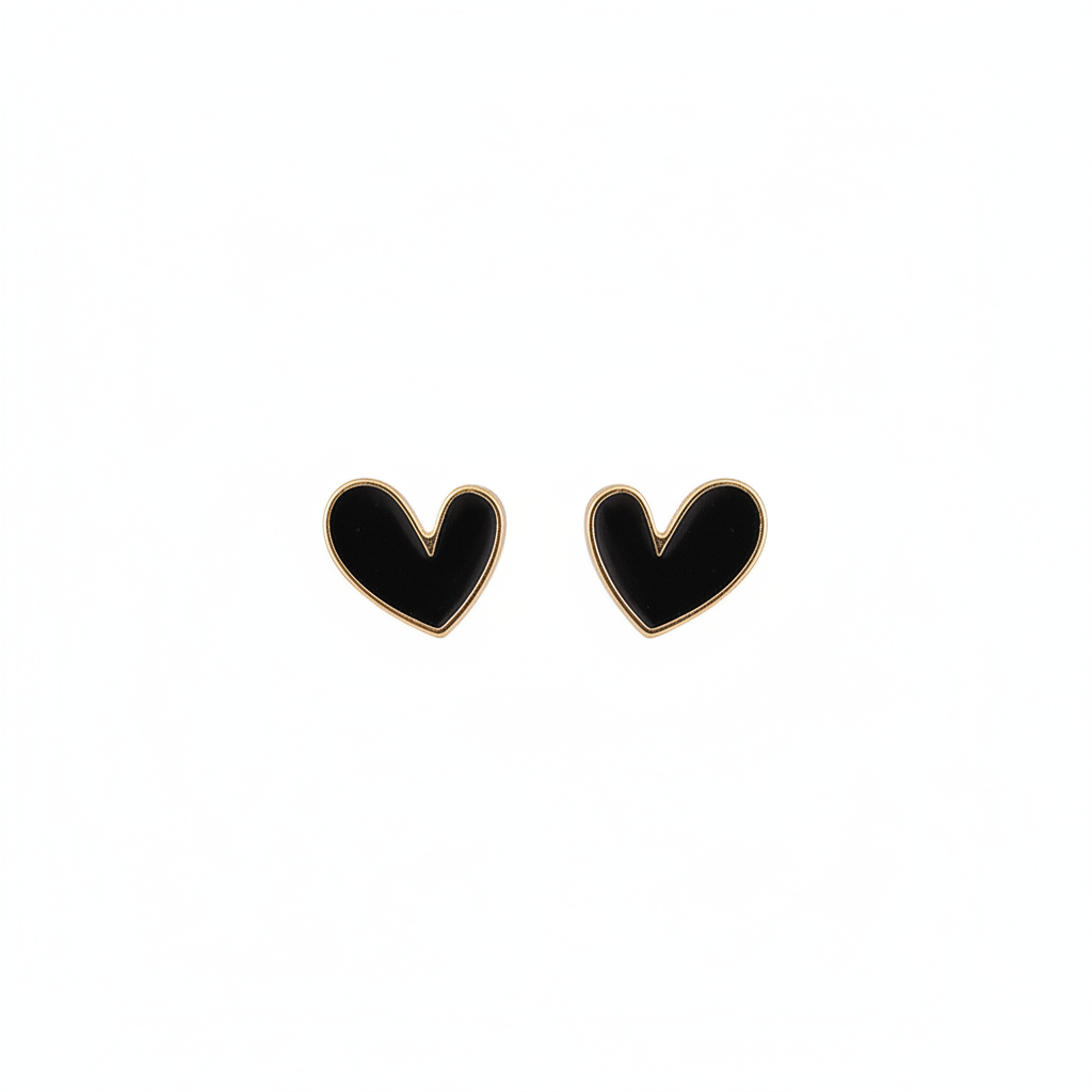 Black Enamel & 18K Gold-Plated Heart Stud Earrings