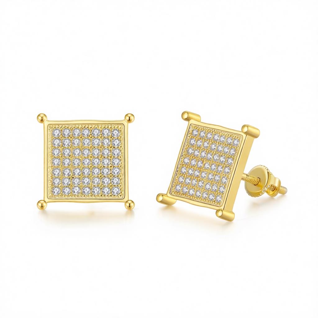 Cubic Zirconia & 18K Gold-Plated Square Stud Earrings