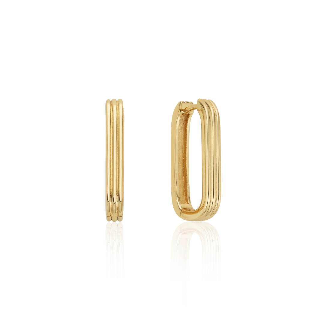 Gold Large Ribbed Hoop Earrings