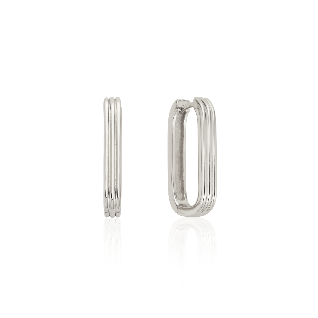 Silver Large Ribbed Hoop Earrings
