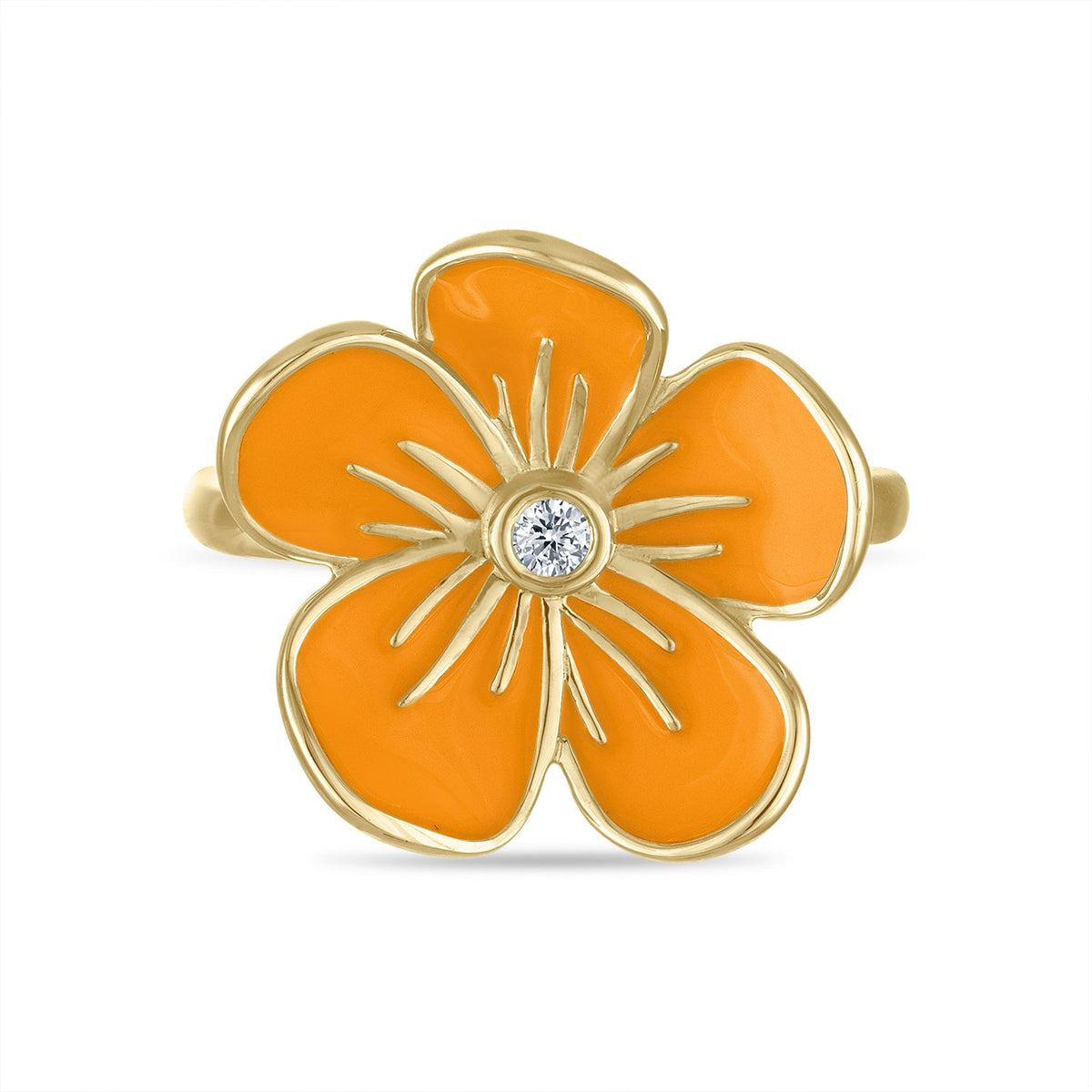 Large Florette Single Flower Cocktail Ring in Bright Orange