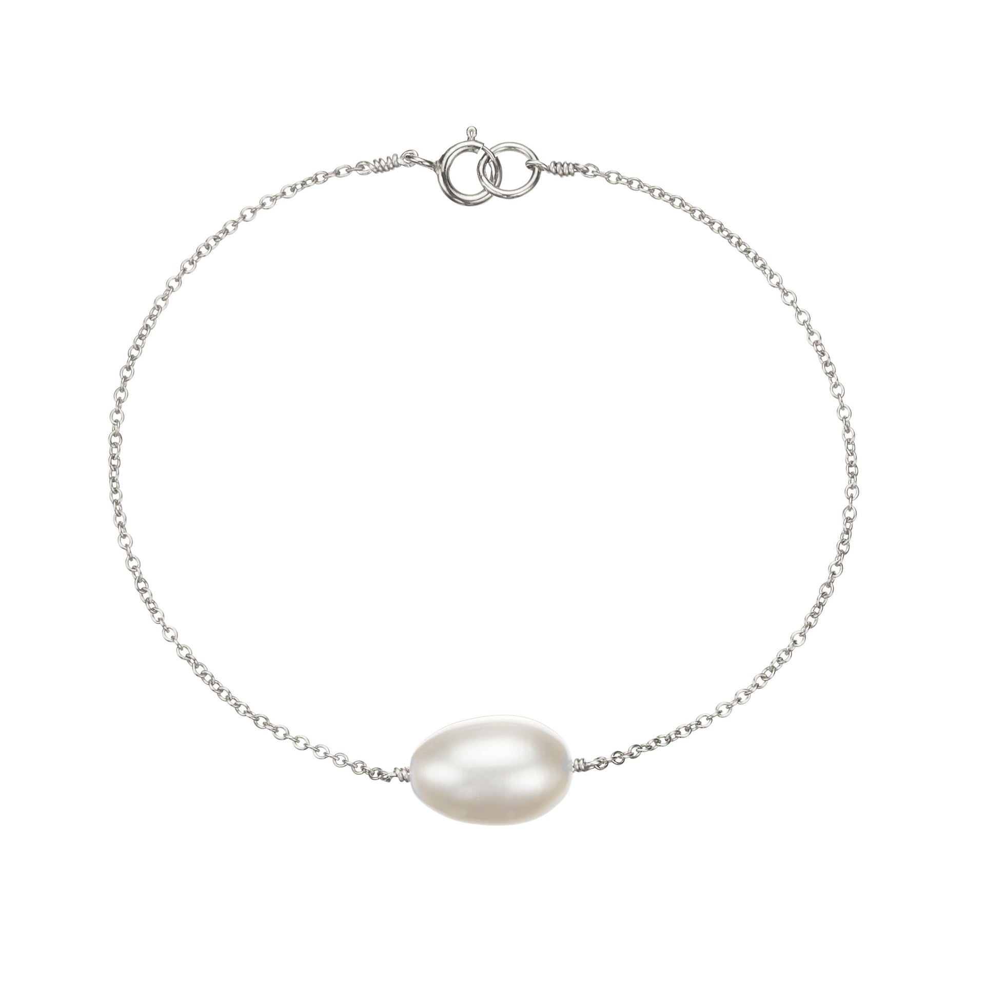 Solid White Gold Large Pearl Bracelet