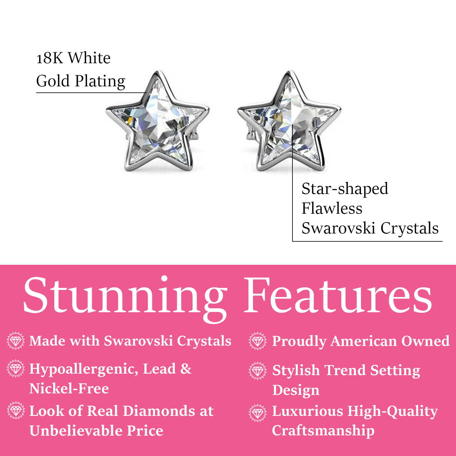 Lealani 18k White Gold Plated Stud Earrings with Swarovski Crystals