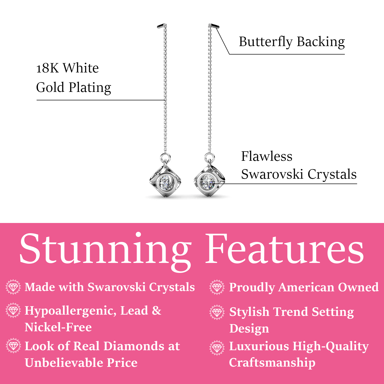 Lena 18k White Gold Dangle Earrings with Swarovski Crystals