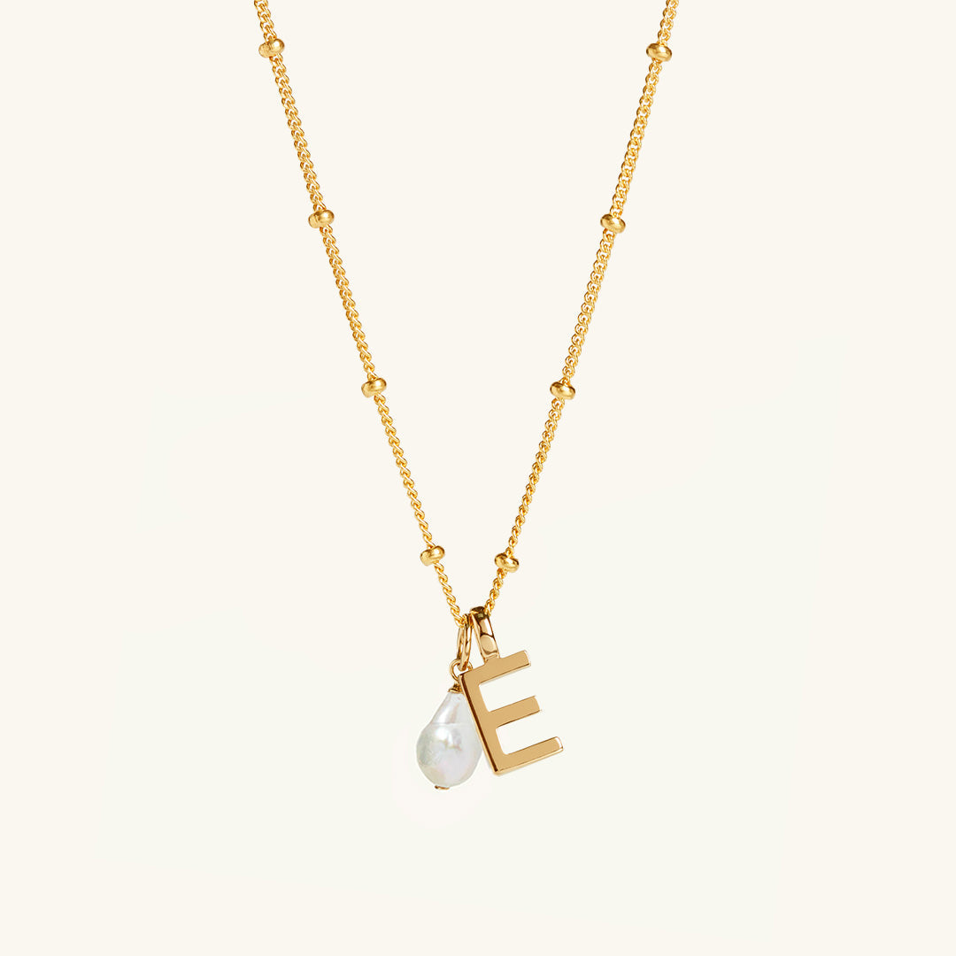Letter & Freshwater Pearl with Bead Chain Gold