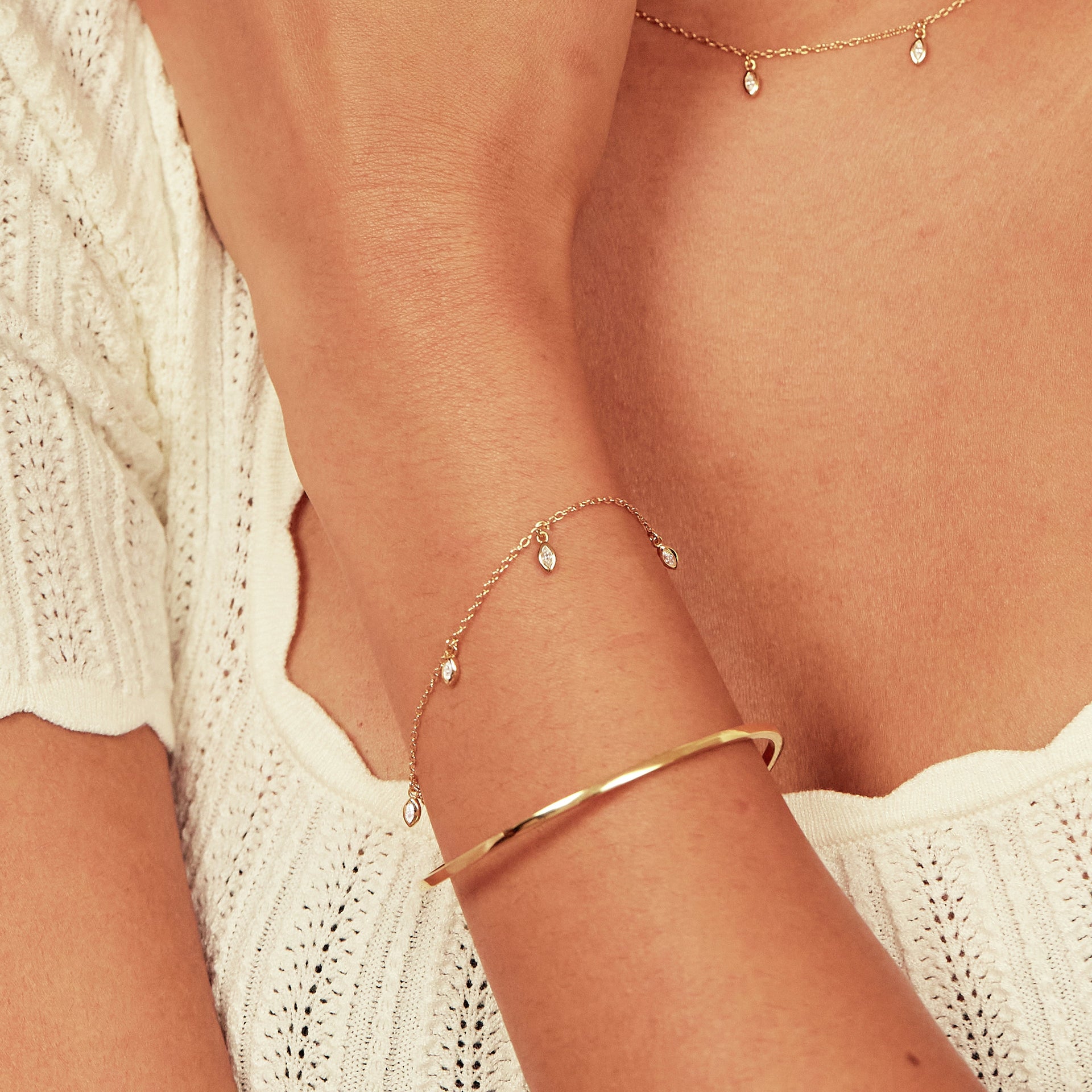 Gold Diamond Style Marquise Drop Bracelet