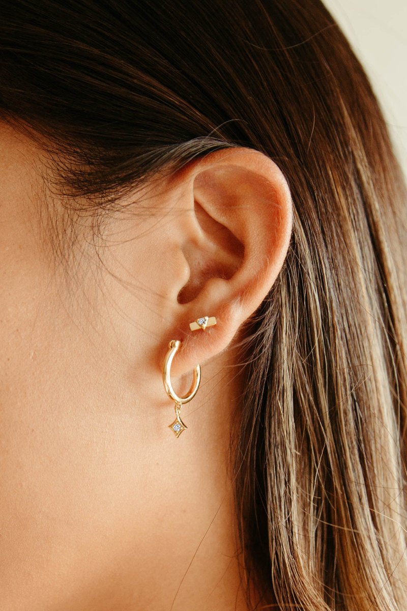 Lone Star Hoop Earrings - White Topaz