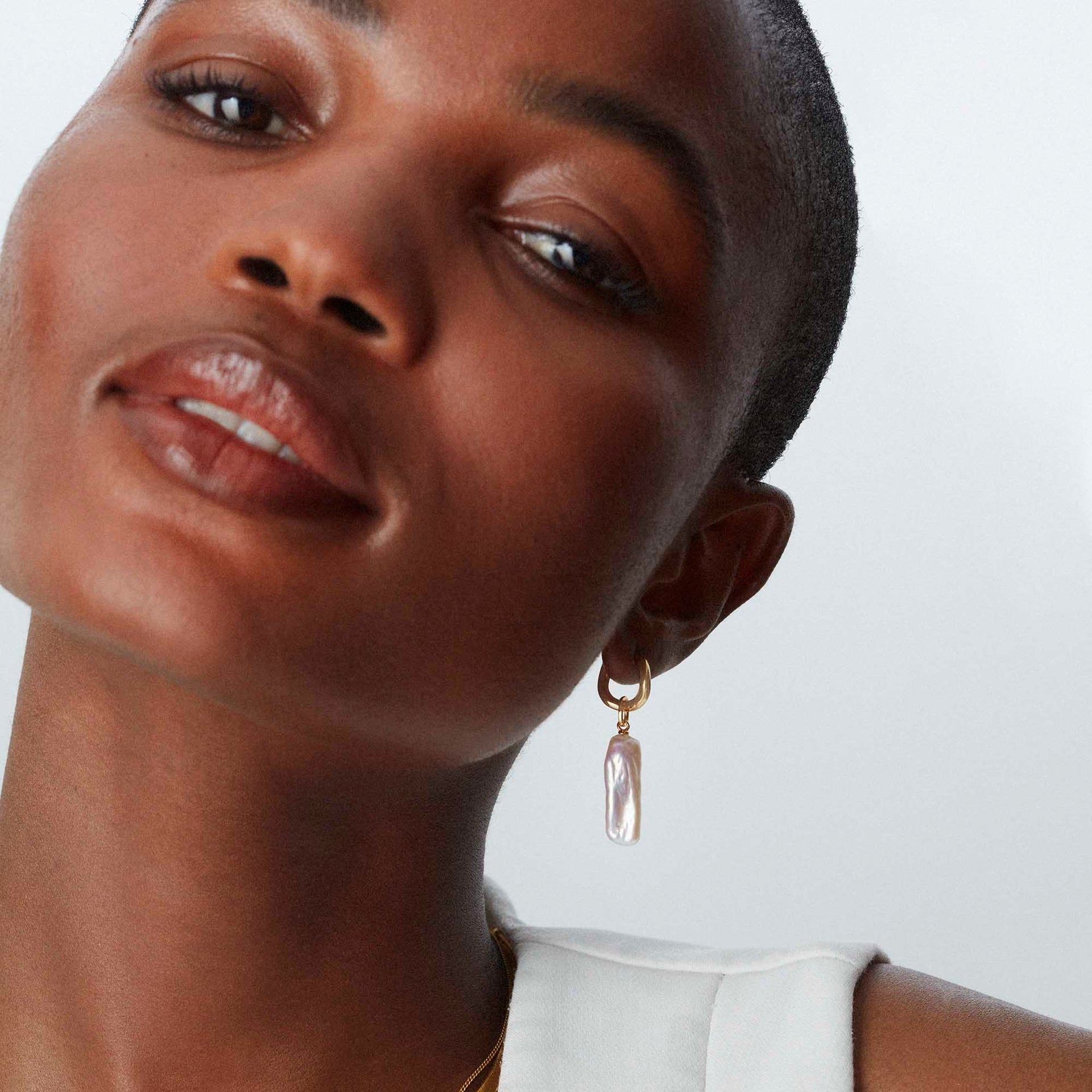 Organic Long Pearl Hoops Silver