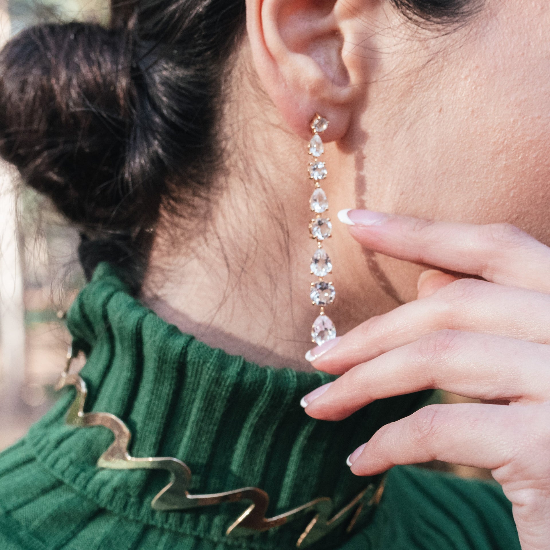 Long White Topaz Earrings in Yellow Gold Vermeil
