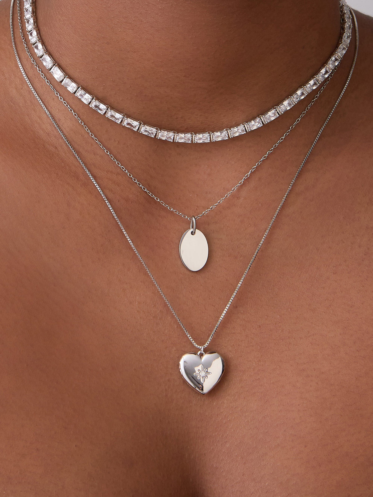 Pave 925 Sterling Silver Baguette Tennis Necklace