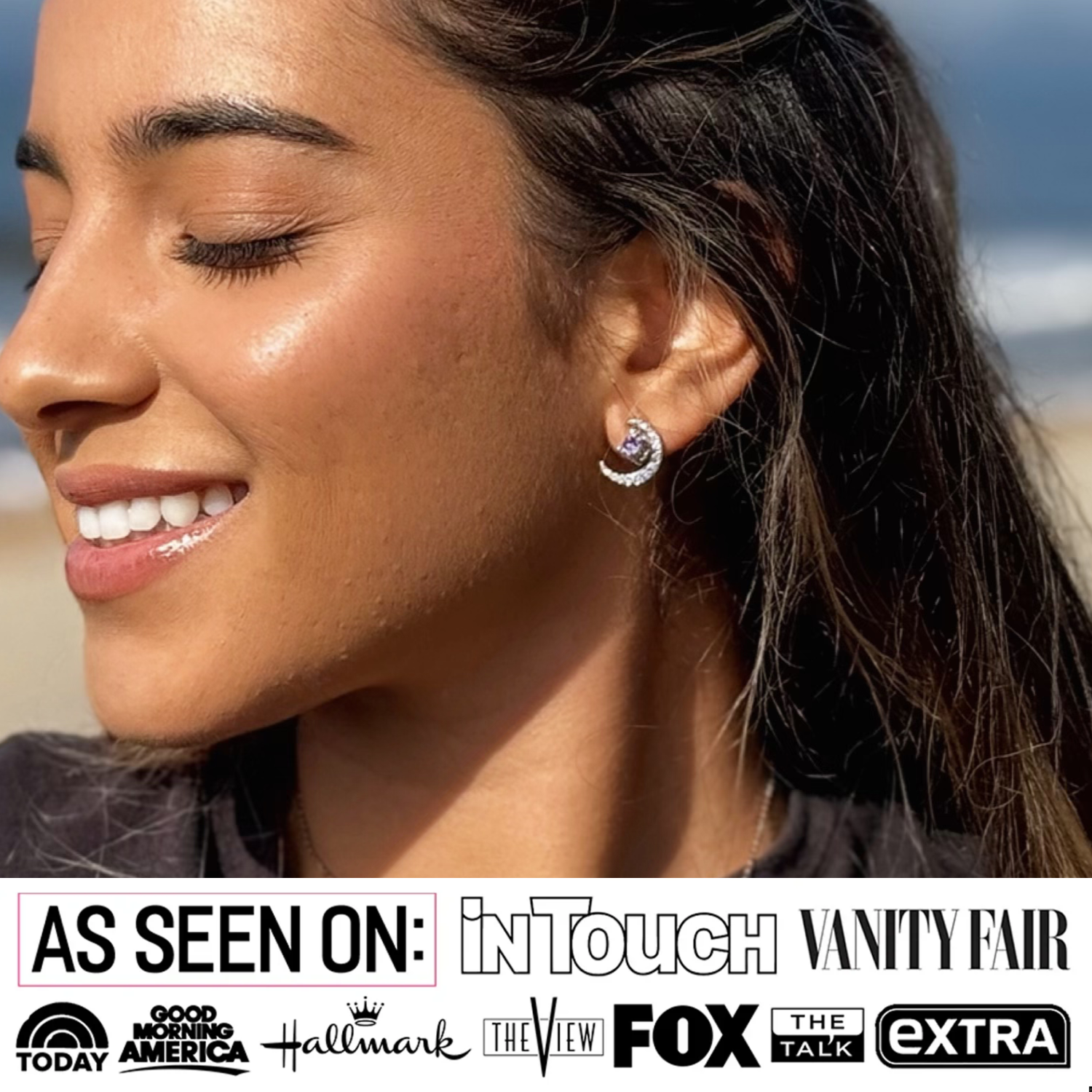 Luna Birthstone 18k White Gold Plated Crescent Stud Earrings with Round Cut Swarovski Crystals