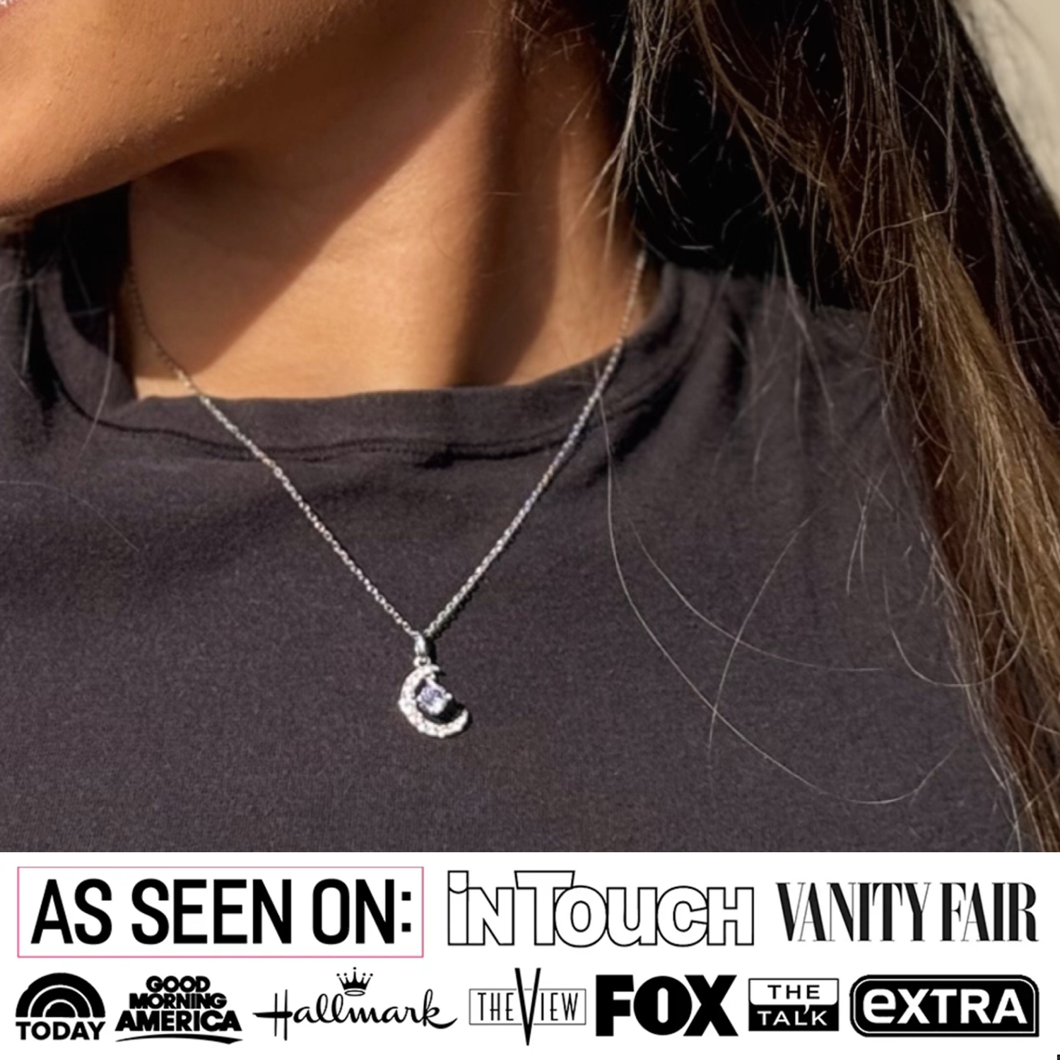 Luna Birthstone 18k White Gold Plated Crescent Pendant Necklace with Round Cut Swarovski Crystals