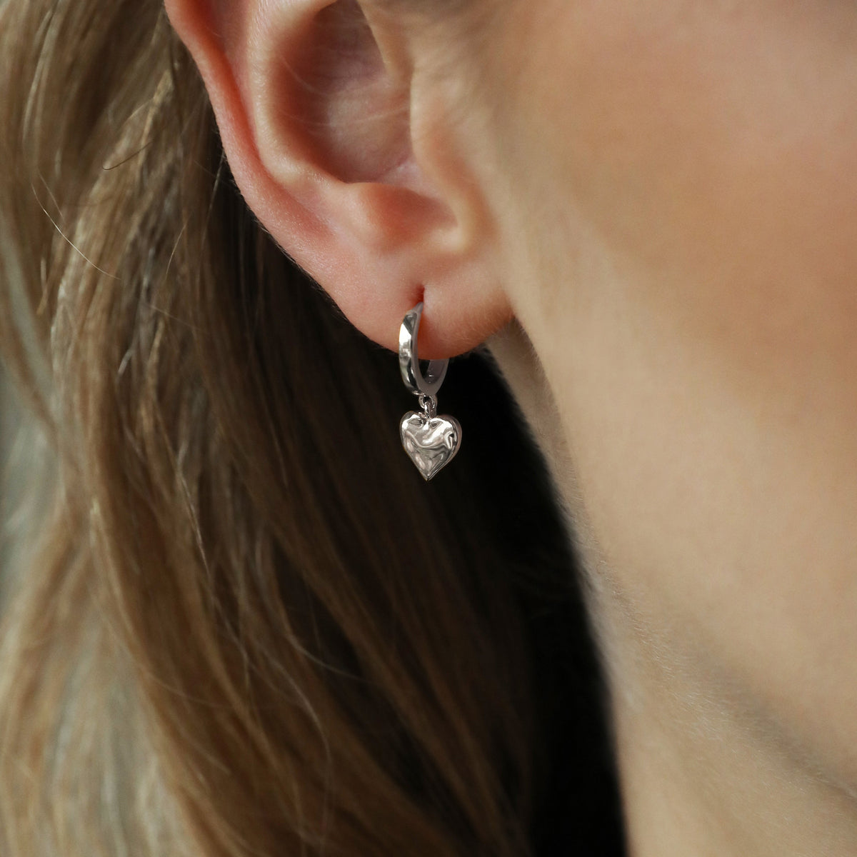 Loveheart Drop Huggie Hoop Earrings
