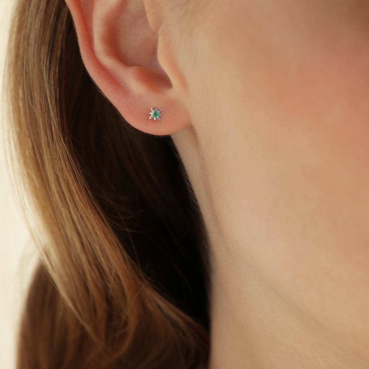 Dainty Emerald Star Stud Earrings