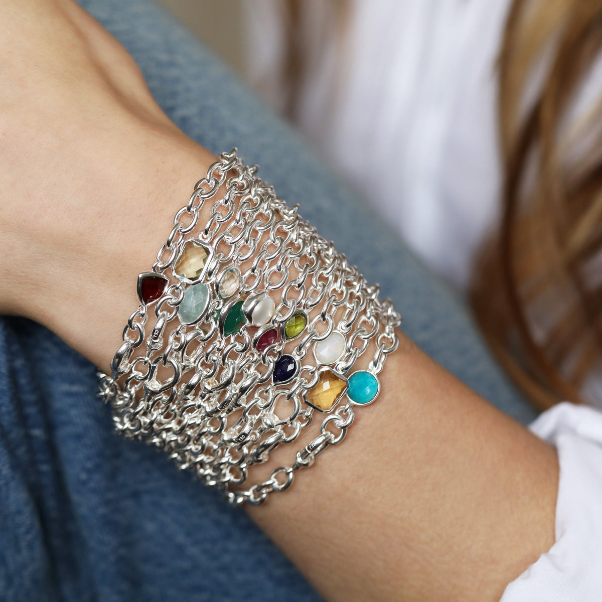 Gemstone Birthstone Albert Chain Bracelet