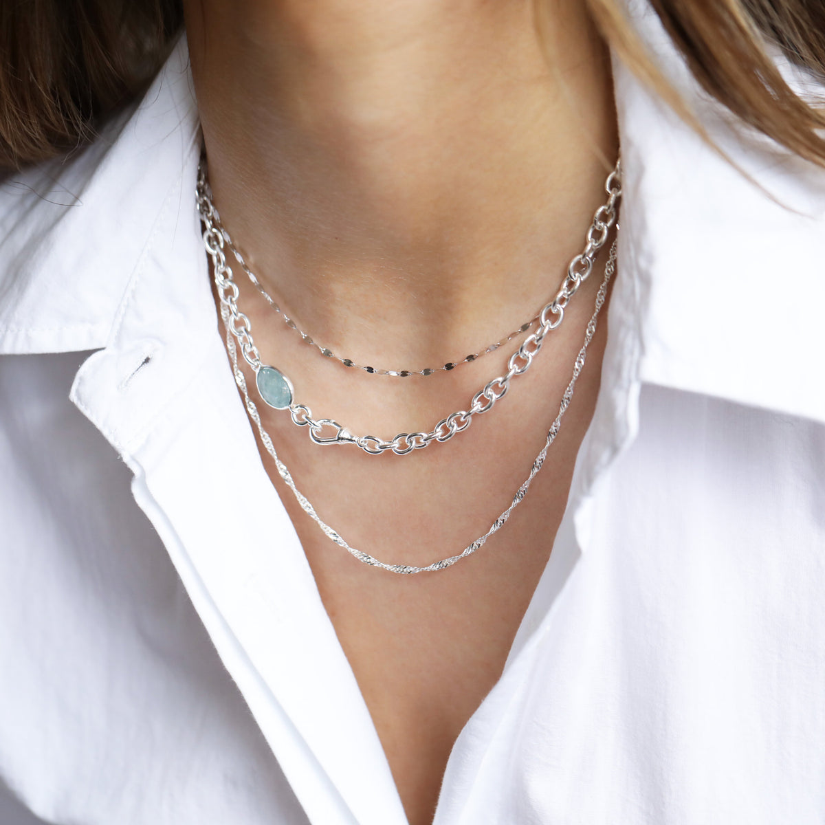 Luxe Aquamarine Albert Chain Necklace