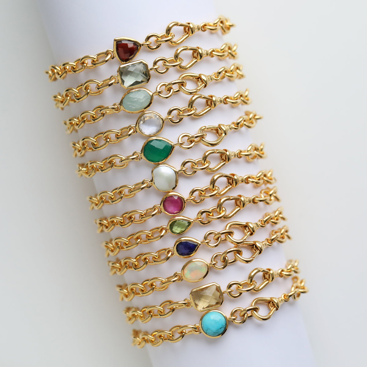 Gemstone Birthstone Albert Chain Bracelet