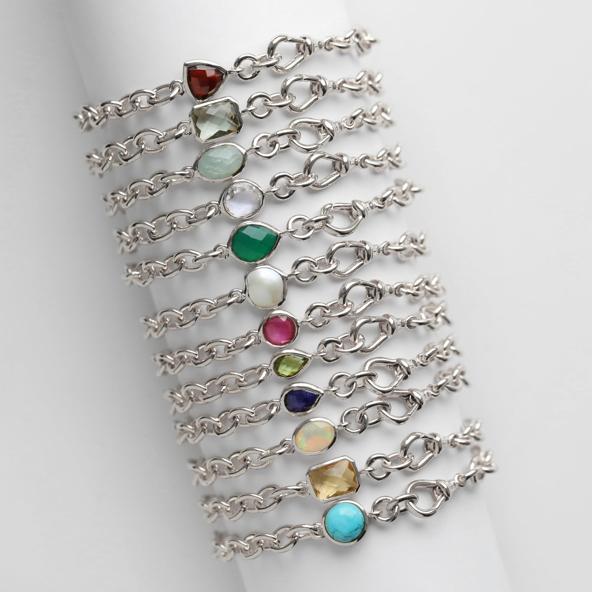 Gemstone Birthstone Albert Chain Bracelet