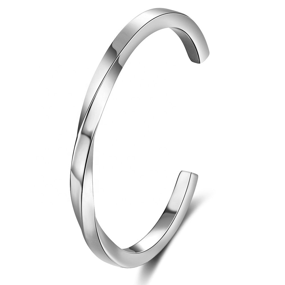 Silver Polished Modern Cuff Bangle