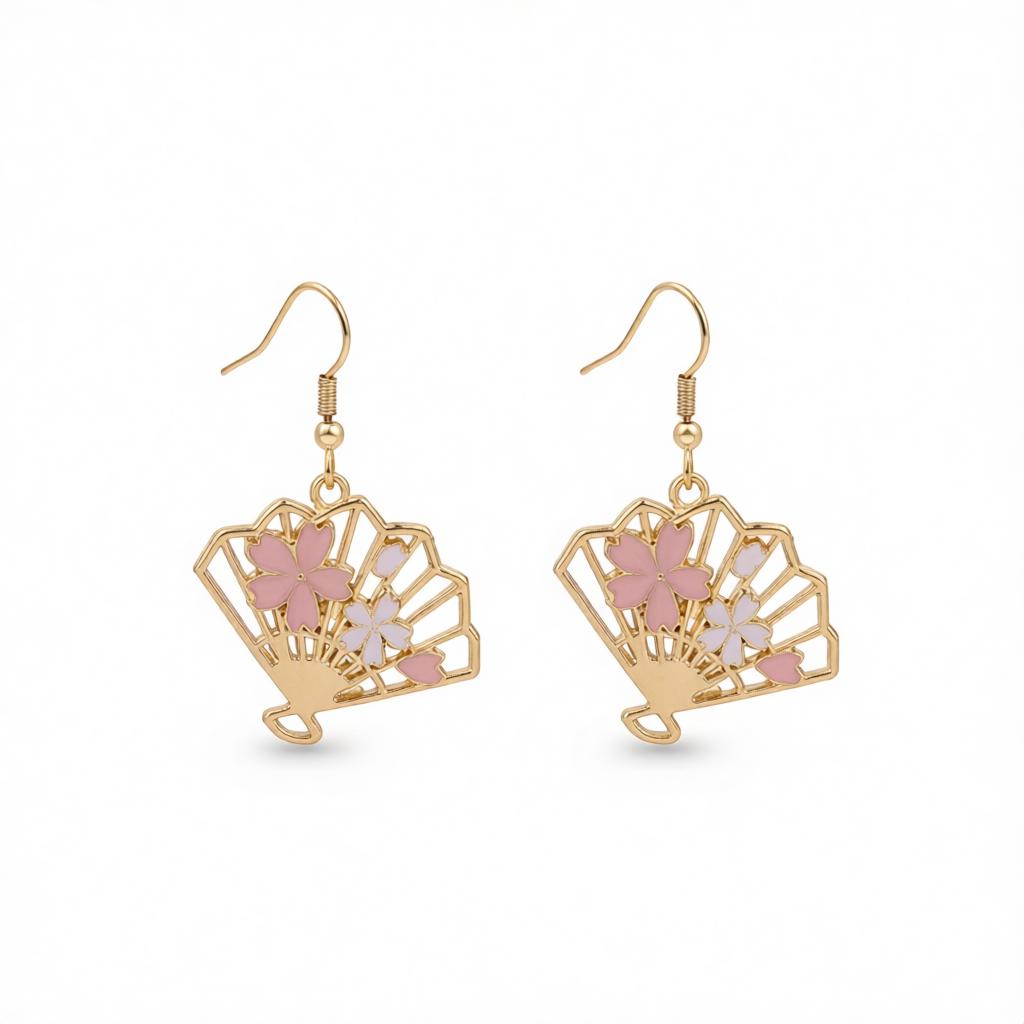 Enamel & 18K Gold-Plated Flower Fan Drop Earrings