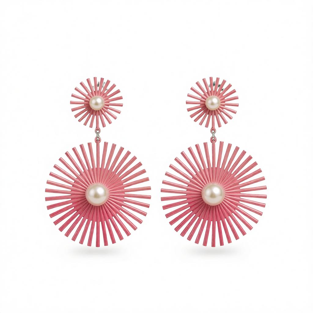 Pink Enamel & Pearl Abstract Botanical Drop Earrings