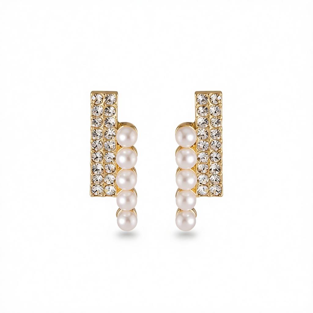Cubic Zirconia & Pearl Bar Stud Earrings