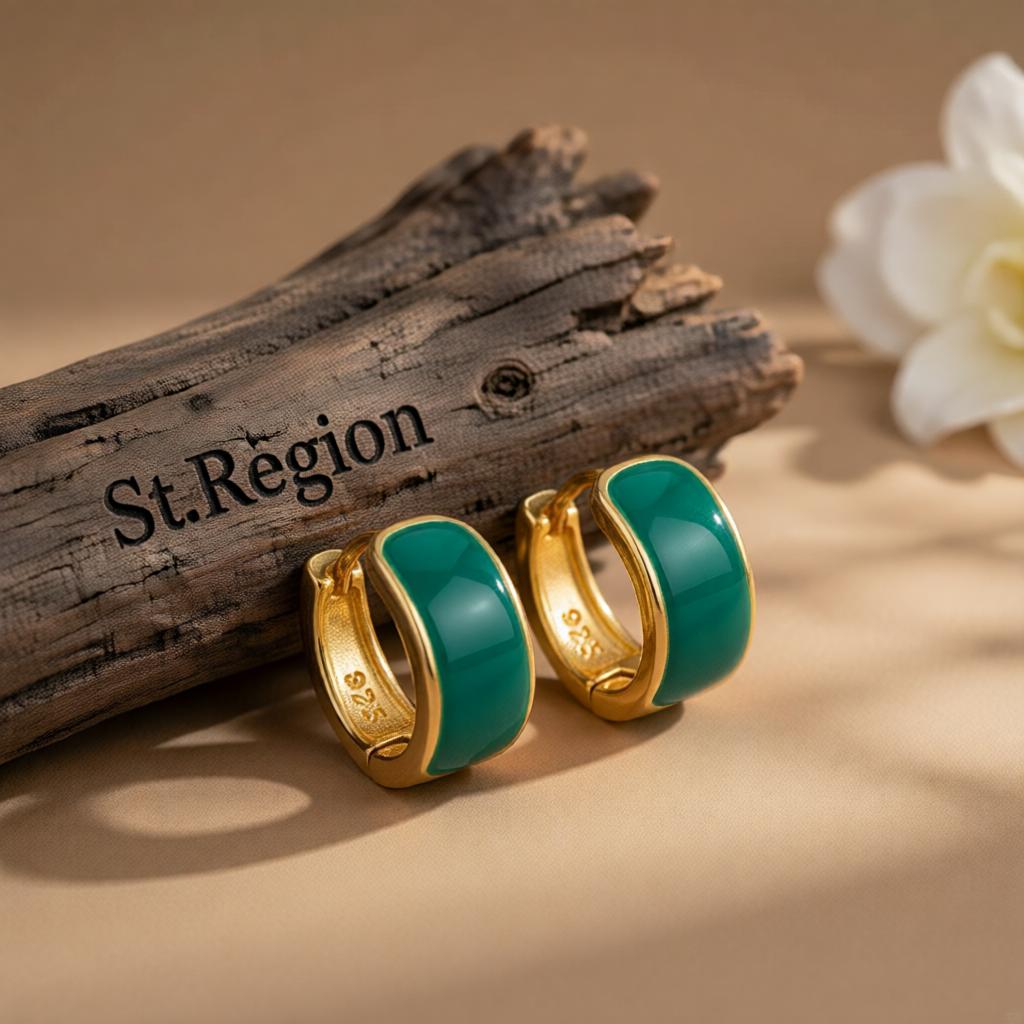 Green Enamel & 18K Gold-Plated Huggie Earrings