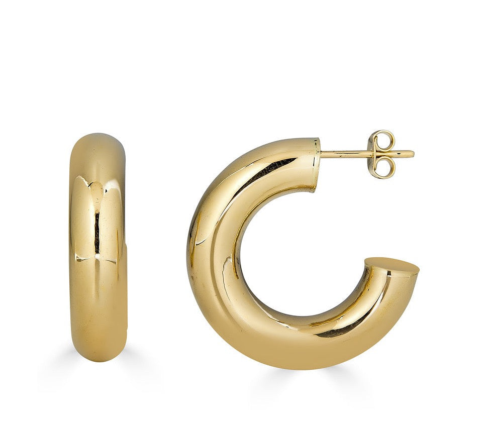 Gold Hollow Medium Dome Hoop Earring