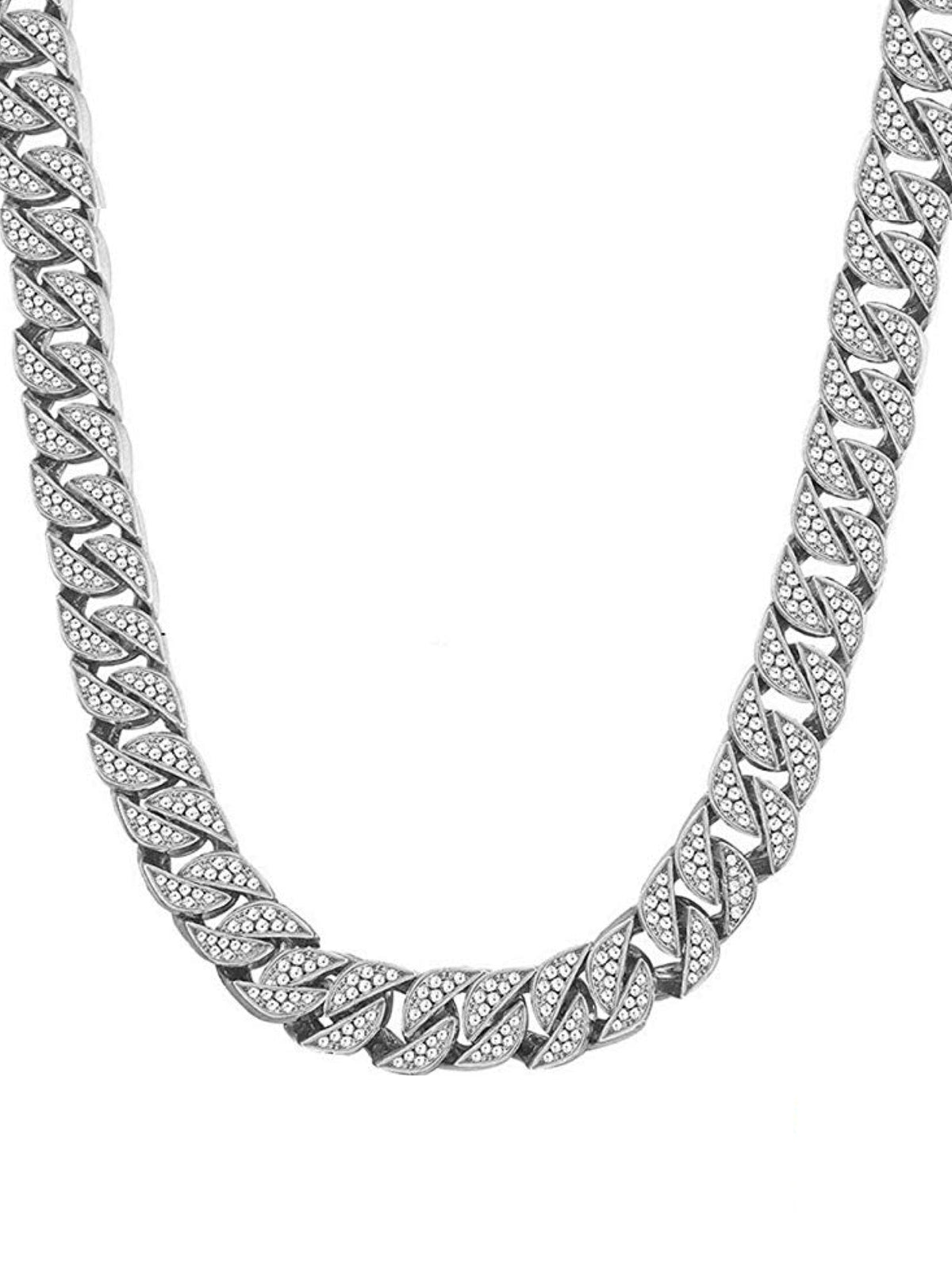 18K White Gold Cz Link Necklace