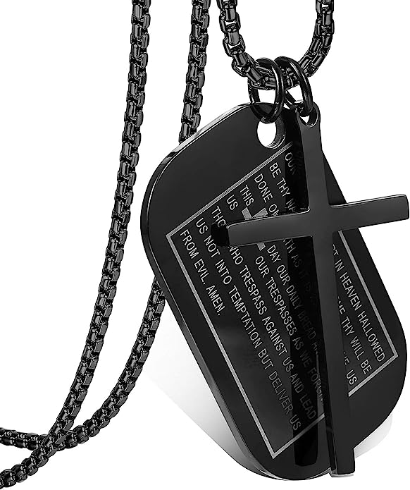Silver Engraved Tag Cross Necklace