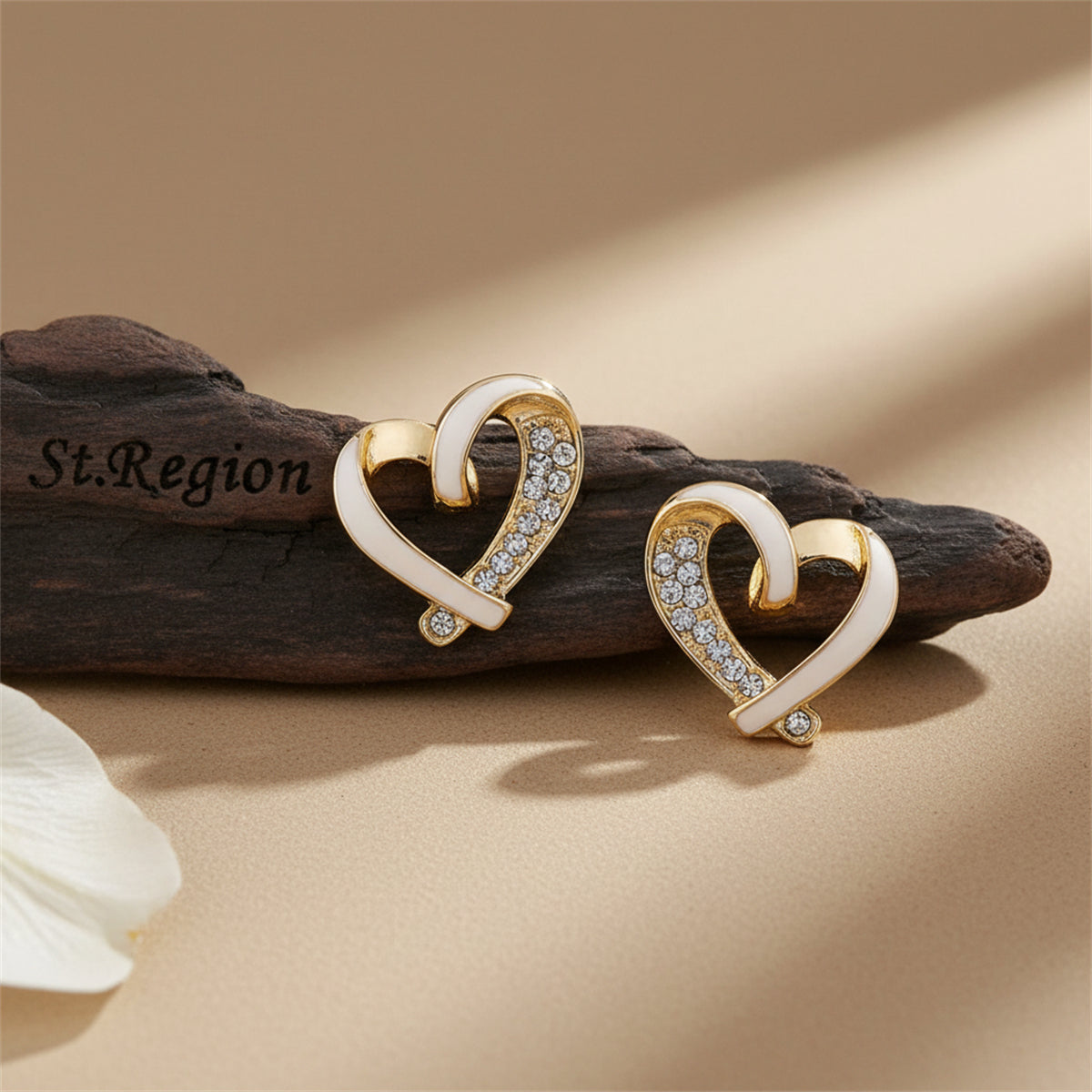 18K Gold-Plated & Cubic Zirconia Open Heart Stud Earring
