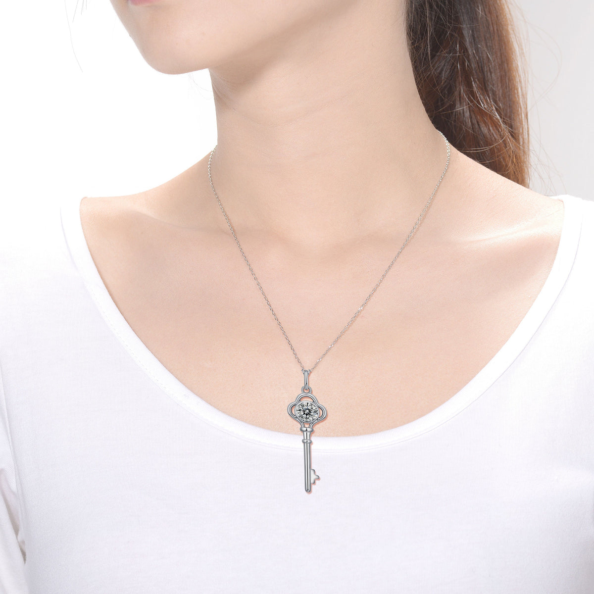 Monique Moissanite Vintage Key Pendant Necklace