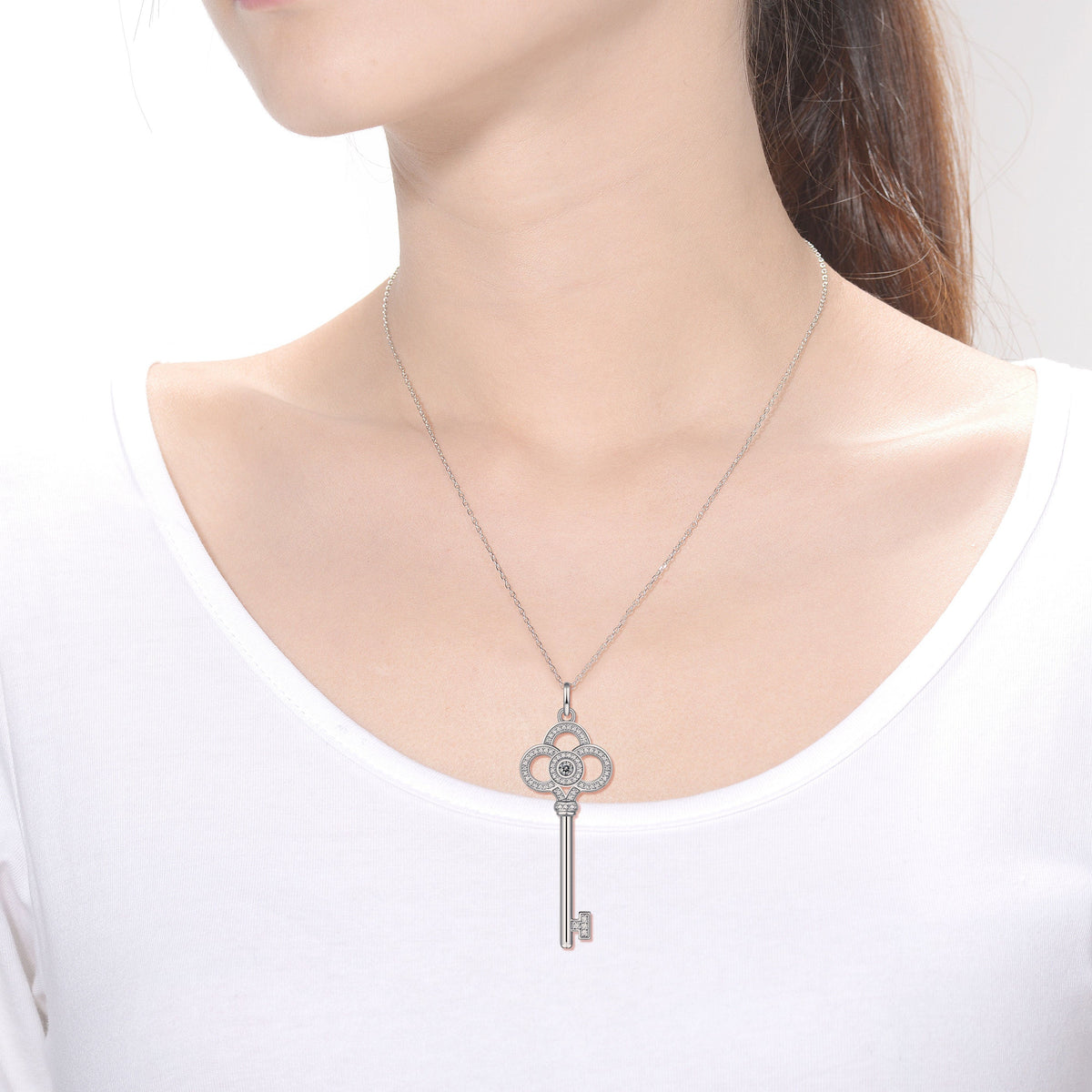 Fleur Skeleton Key Eternity Circle Pendant Necklace